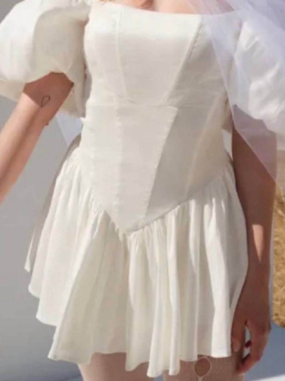 For Love & Lemons - Mia Puff Sleeve Mini Bridal Dress
